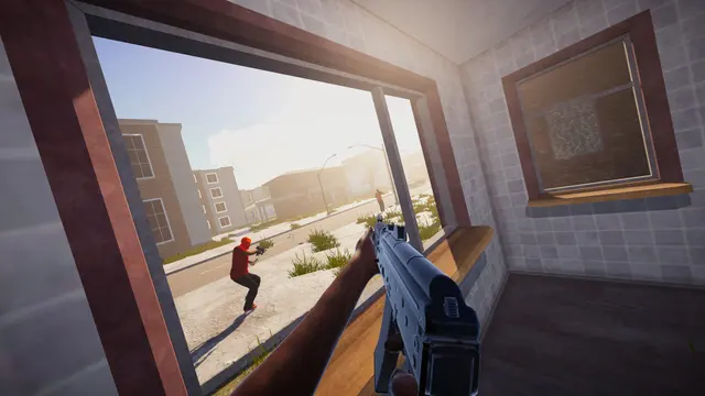 First-person view from a room through an open doorway