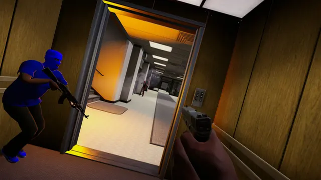 A character moving through a yellow-lit corridor