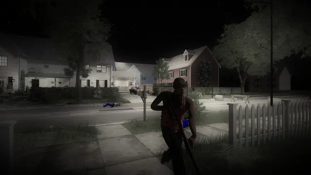 First-person view in a misty playground at night